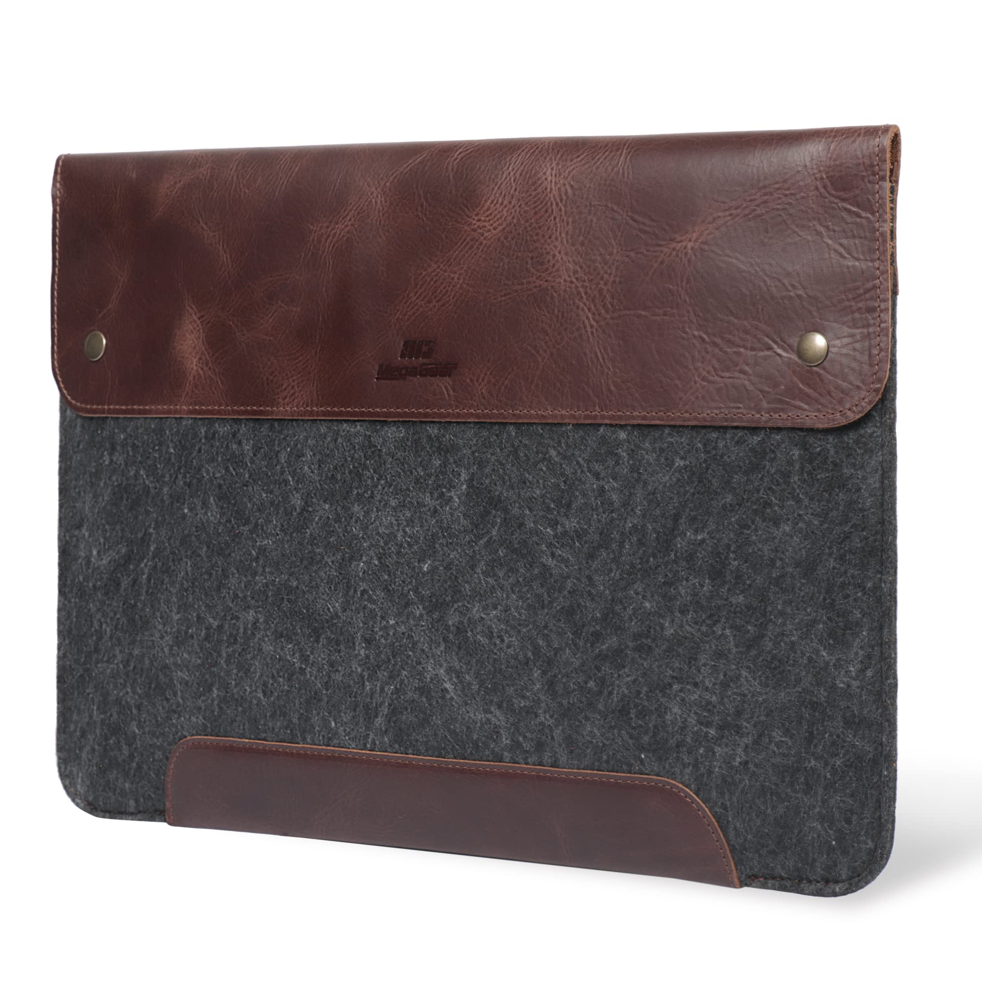 MegaGear Genuine Leather and Fleece Macbook Bag for 15 & 16 Inch - Brown