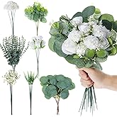YBEATY 100PCS 7 Kinds Wedding Bouquet Artificial Eucalyptus Stems with Faux Baby Breath Flowers Fake Greenery Branches and Faux Eucalyptus Stems for DIY Floral Arrangement Vase Centerpieces Home Decor