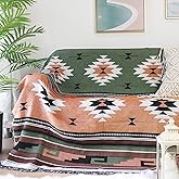 Luxlovery Bohemian Sofa Throw Blankets Ethnic Woven Boho Green and Orange Multicolor Throw Blanket for Couch Bed Throws Chair Sofa Cover with Tassels(63"x102")