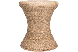 Household Essentials Handwoven Water Hyacinth Wicker Stool with Hourglass Shape, Natural