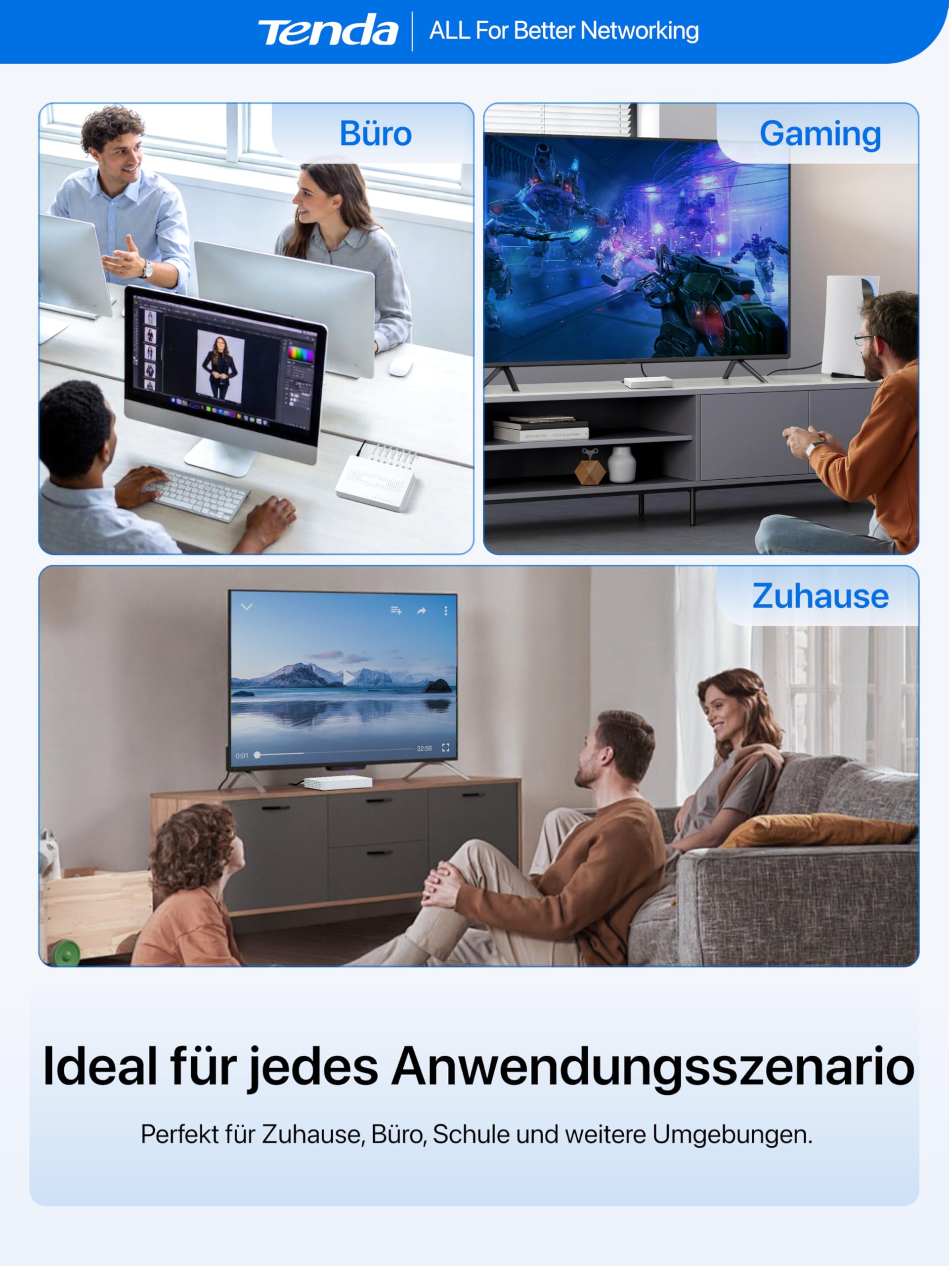 Tenda 2.5 Gbit LAN Switch 8-Port 2.5 Gigabit Netzwerk Switch (Plug-and-Play Ethernet Switch, Unmanaged, Lüfterlos, Wandmontage, Für 2,5G NAS, Server, WiFi6/7 AP, Gaming-PC) (SM108) 9