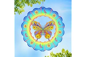 GR8GARDENS Butterfly Wind Spinners 12 Inch 3D Stainless Steel Hanging Kinetic Wind Sculpture Worth Gifts for Women Metal Windmill Decoration for Garden,Patio,Lawn,Yard