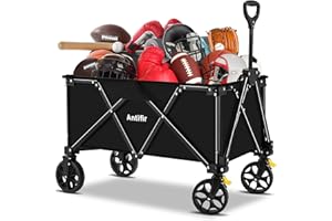 Antifir Collapsible Folding Wagon Cart, Portable Large Capacity Wagon All Terrain, Heavy Duty Utility Wagon Cart for Groceries, Sports, Shopping, Camping Outdoor,Classic Black