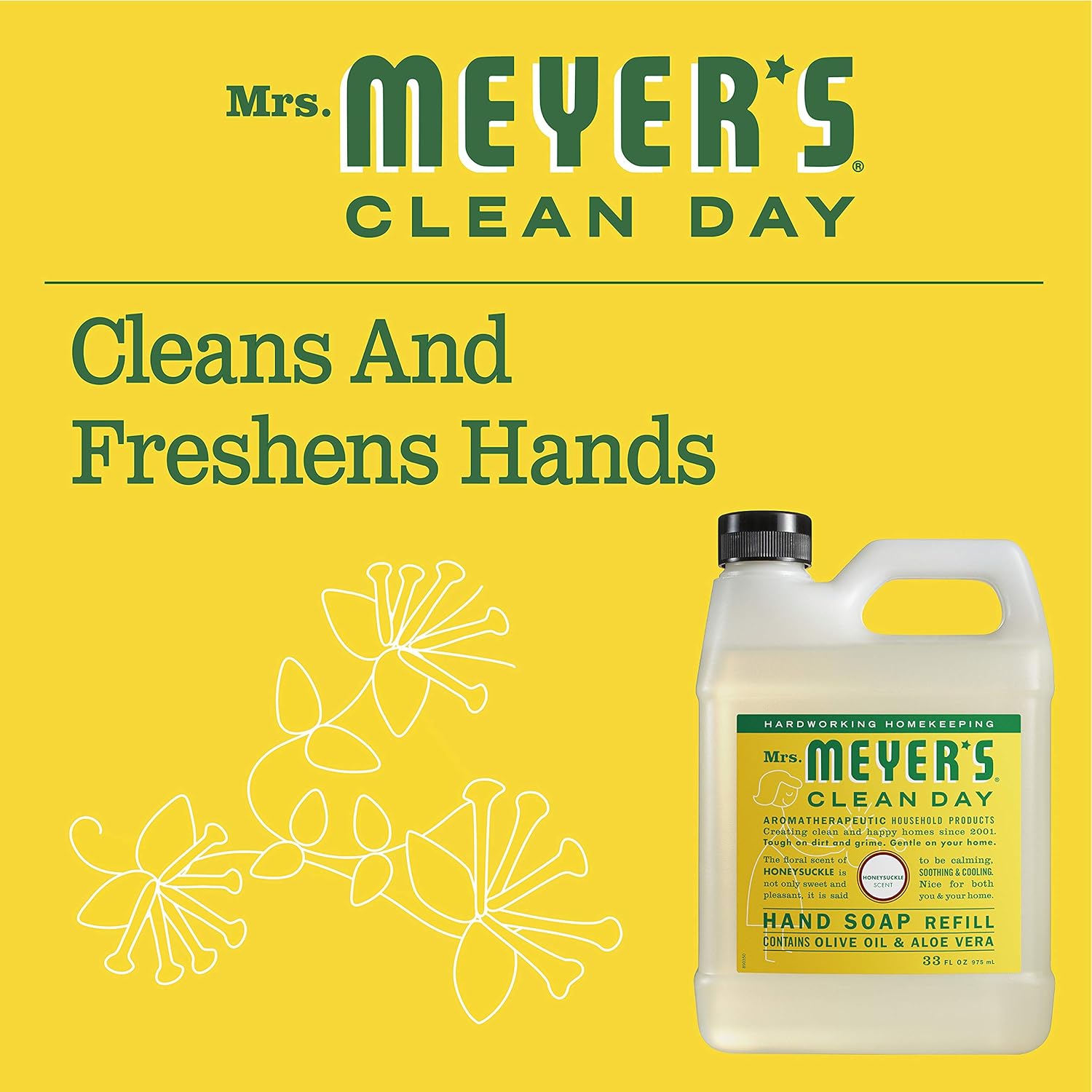 Mrs. Meyer's Clean Day Liquid Hand Soap Refill, Cruelty Free and Biodegradable Formula, Honeysuckle Scent, 33 oz- Pack of 6: Health & Personal Care