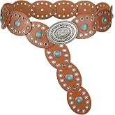 TRIWORKS Western Belts for Women Wide Cowgirl Disc Belt with Turquoise Boho Concho Leather Belt Country Belt for Dress