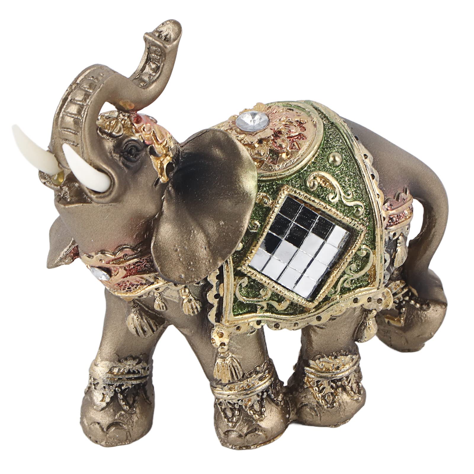 Walfront Lucky Feng Shui Elephant Statue - Wealth Symbol Sculpture, Green Medium, Home Decor Gift for Feng Shui Lovers