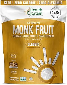 Health Garden Monk Fruit Sweetener, Classic White - Non GMO - Gluten Free - 1:1 Sugar Substitute - Keto Friendly - Taste Like Sugar (9.75 Lb)