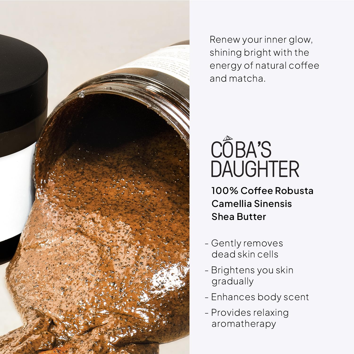 Robusta Coffee Body Scrub| Exfoliating for Cellulite and Stretch Marks, KP Bump Eraser, Strawberry Legs,Underarm | Matcha & Shea Butter | Safe for pregnancy | Vegan Beauty (10.6 Oz)