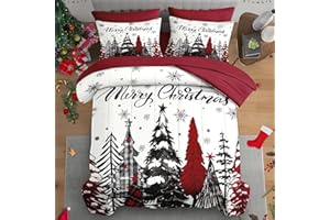 Pamnest Christmas 7 Pcs Comforter Set King Size, Christmas Snowflakes Winter Bedding for Kids and Adults, Tree Vintage Bed Sheet Sets with Fitted Sheet 2 Pillowcases & 2 Shams for Bedroom Bed Decor