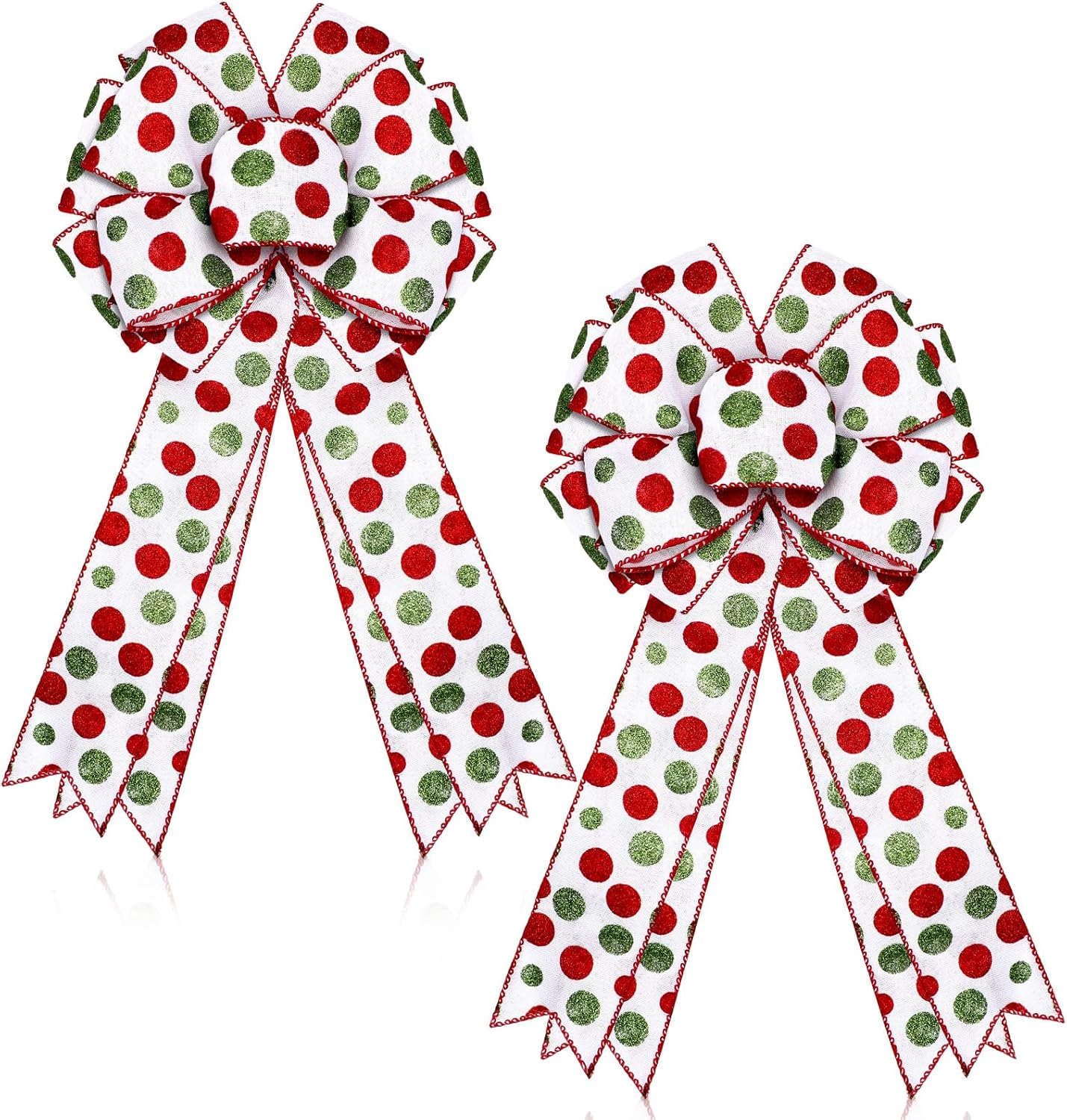 Bows & Ribbons - Ceenna 2 Pcs Christmas Wreath Bow 10 x 18 Inch Large Red Green Polka Dot Bow Christmas Tree Topper Xmas Burlap Wreath Bow for Front Door Home Indoor Outdoor Party Decor (White)