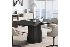 Tribesigns Oval Conference Table, 55.11 Inches Wooden Meeting Table for 6 People, Rustic Meeting Seminar Boardroom Table with Wood Base for Office Conference Room (Black)