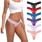 Pmrxi Pack 6 Seamless Lace Thongs for Women Plus Size Breathable Panties Low Rise T-back Stretch Cotton No Show Underwear