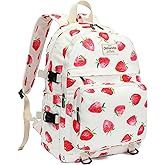 Dimanito Laptop Backpack with USB charging port for laptop up to 15 inch Men Women College Outdoor Travel Backpack (Strawberry)