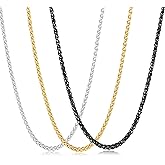 Garysiom 3 Pcs Chain Necklace for Men, 4mm Stainless Steel Gold Black and Silver Wheat Chains for Mens Jewelry Gift, 16"/20"/24"/28"/32 Inches