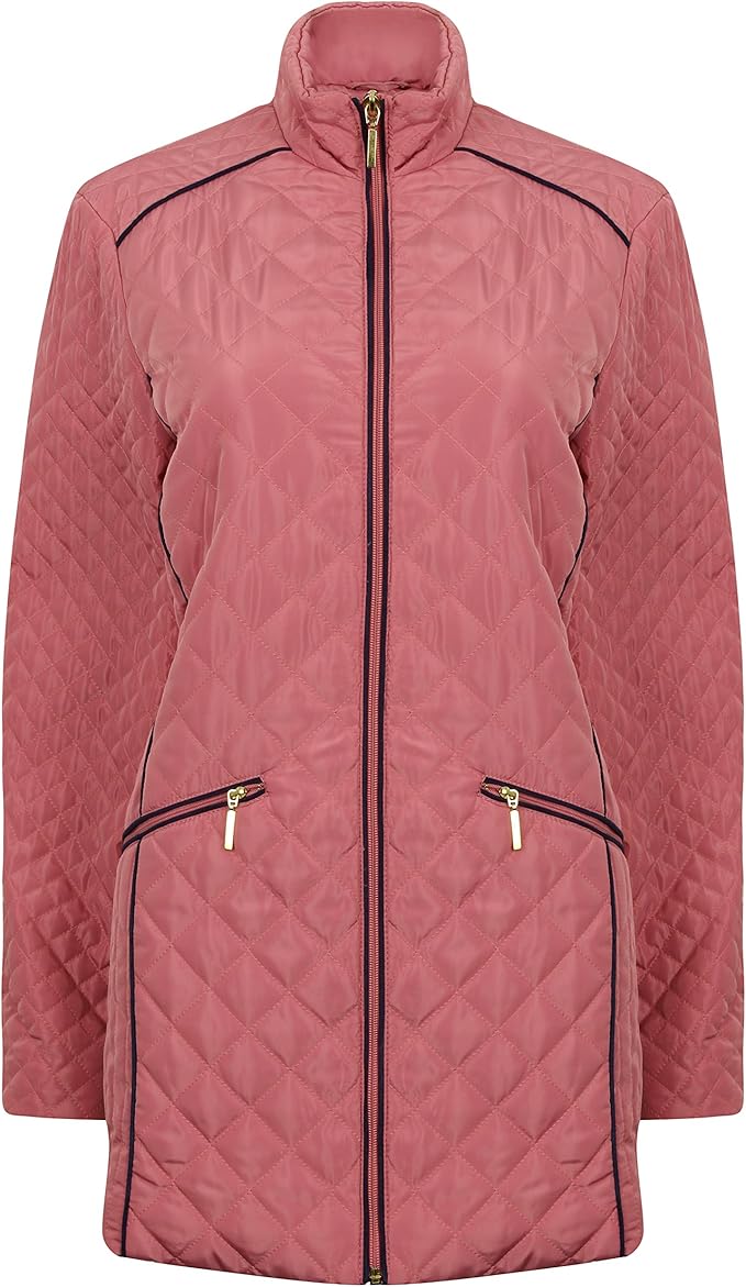 JBC Collection Women's Lightweight Long Quilted Zip Pockets Water