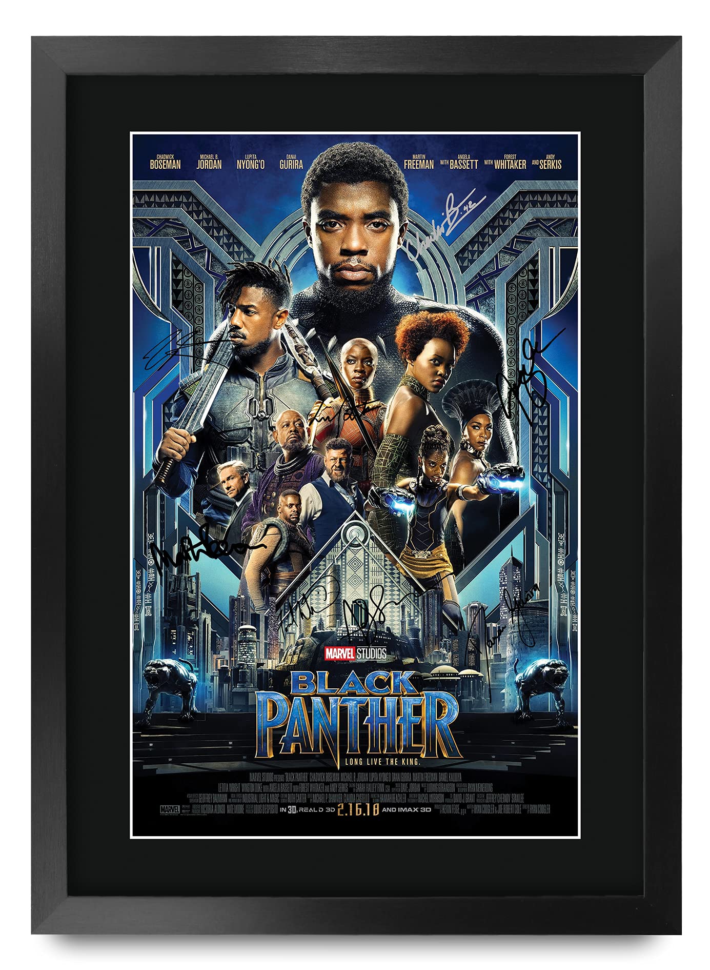HWC Trading A3 FR Black Panther Chadwick Boseman and Cast Gifts Printed Poster Signed Autograph Picture for Movie Memorabilia Fans - A3 Framed