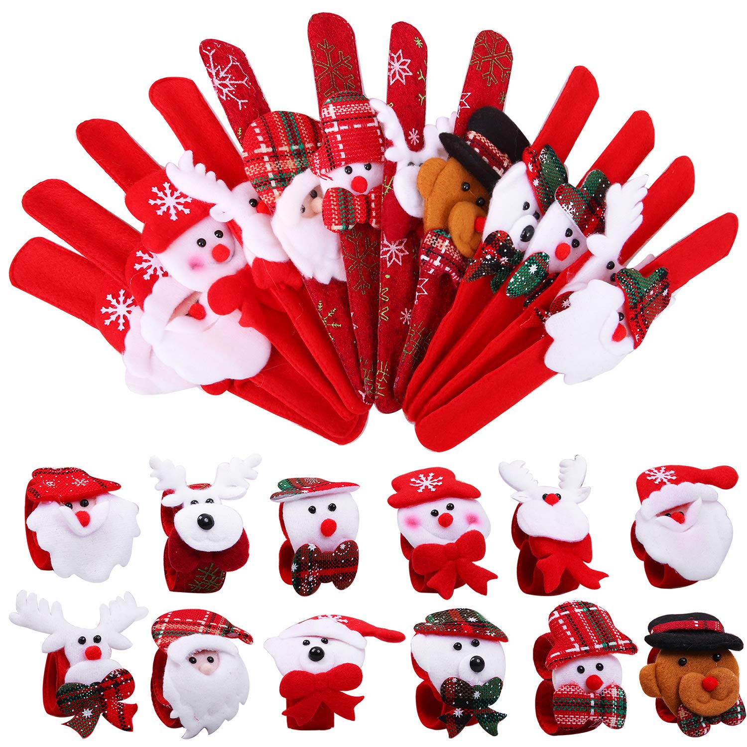 ANECO 24 Pack Christmas Slap Bracelets Slap Bands Toys Santa Claus Snowman Reindeer Bear Slap Bracelet for Christmas Party Favors,AN1321