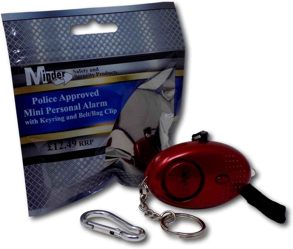 Minder 140db Police Approved Mini Alarm with Torch Keyring Red