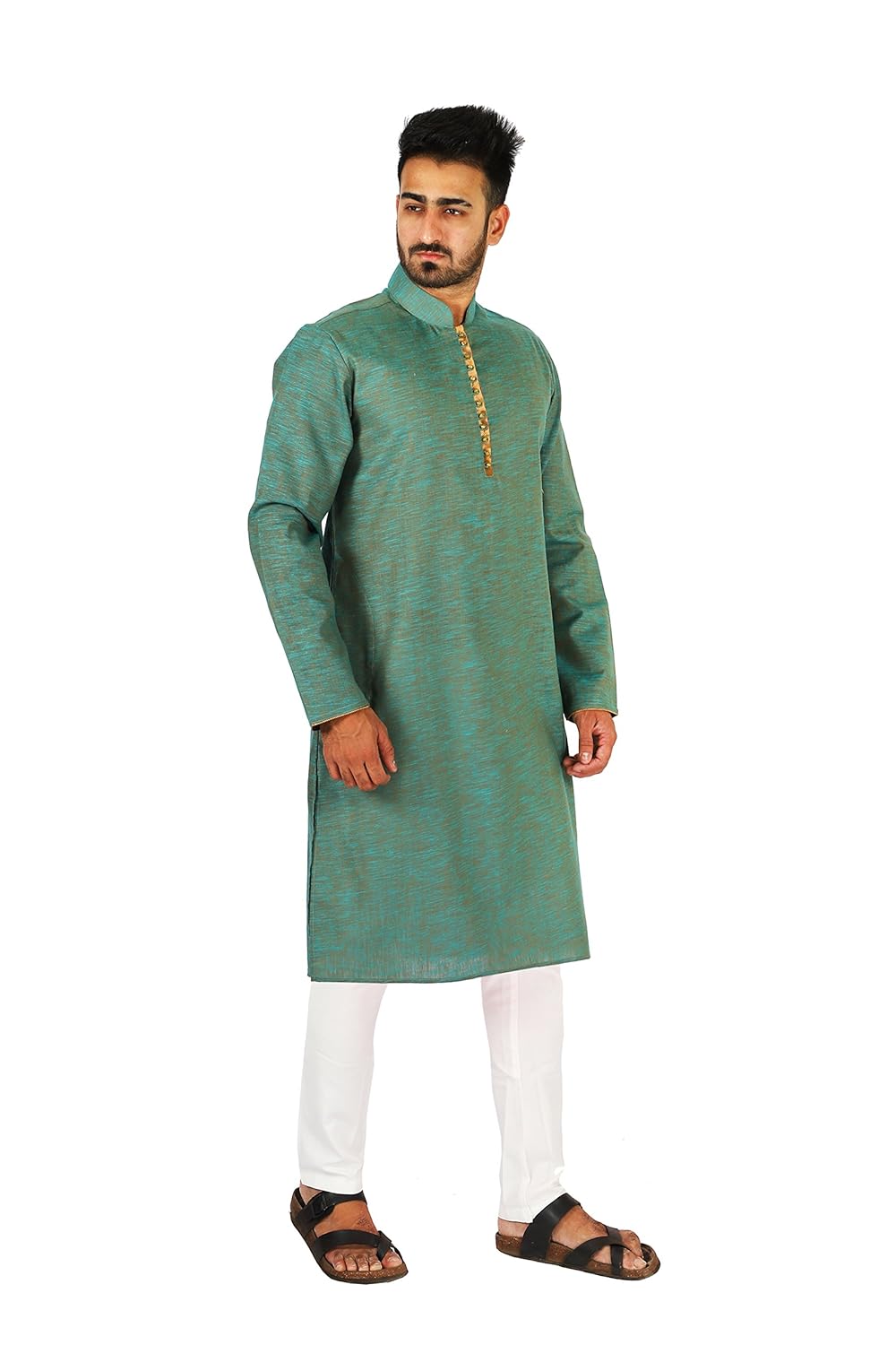 thaath men's ethnic two-toned green kurta & pyjama set