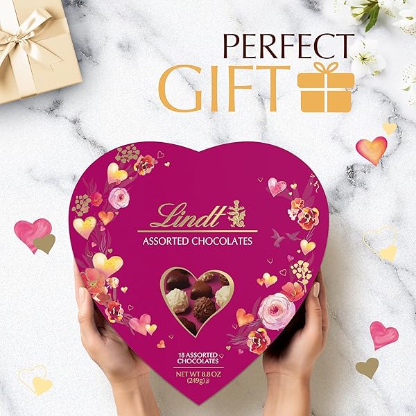 LINDT VALENTINE’S CLASSIC HEART ASSORTED GOURMET CHOCOLATE CANDY TRUFFLES, 8.8 OZ.