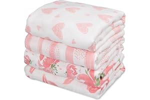 GLLQUEN BABY Muslin Swaddle Blankets 4-Pack Breathable Receiving Blankets (35" x 40") Soft Baby Blankets for Girls and Boys Newborn Essentials Muslin Burp Cloths Swaddle Wrap Baby Gift (Flower)