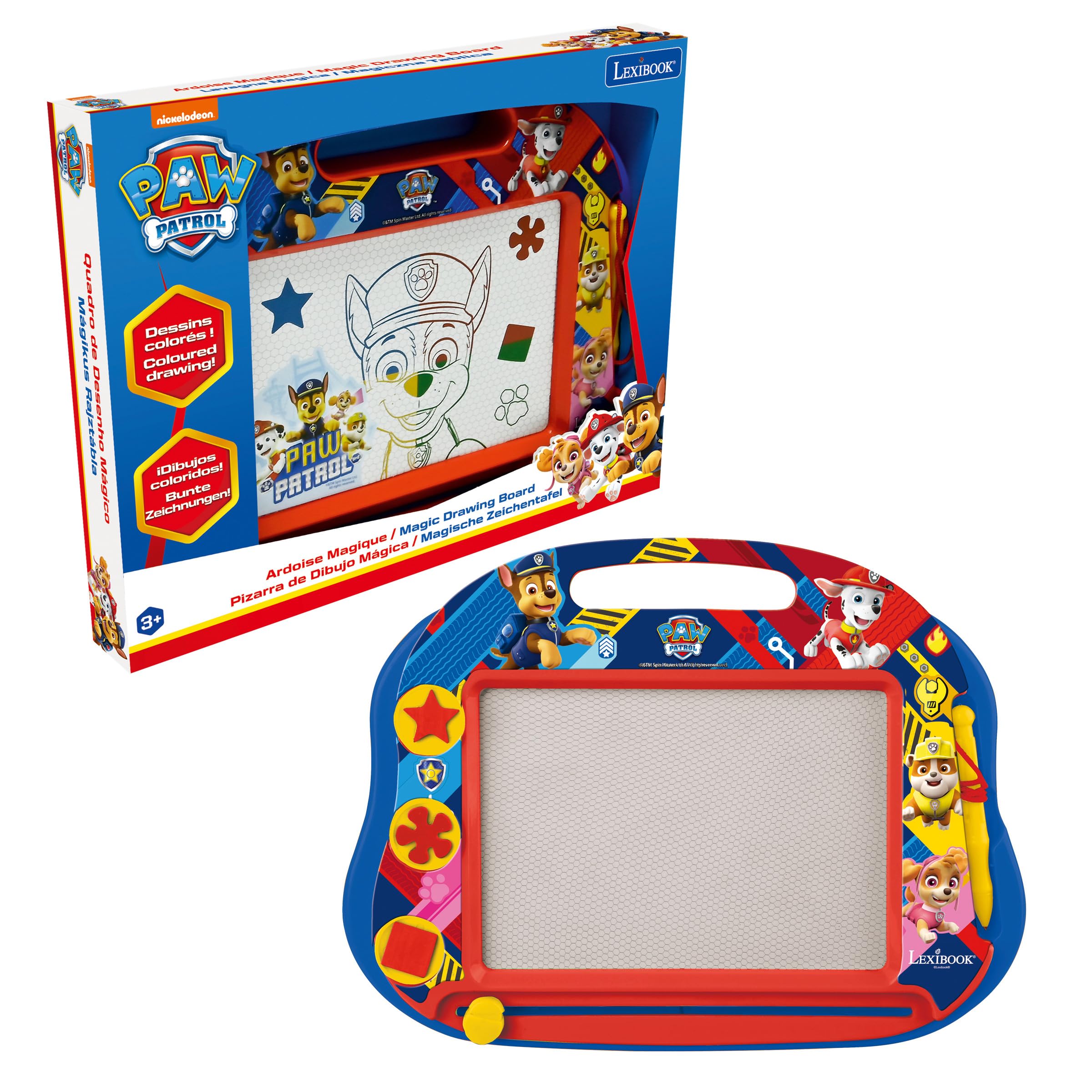 LEXIBOOK, Paw Patrol, Multicolour Magic Magnetic Drawing Board, Artistic Creative Toy for Girls and Boys, Stylus Pen and Stamps, Red/Blue, CRPA550