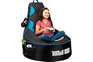 Throne Boss Gaming Bean Bag Chair for Kids with High Back – Floor Gaming Chair, Easy to Clean Oxford 420D Fabric, Large Side Pockets, Headphone Hanger – Cover ONLY Add 200 Liters Beans (Blue)