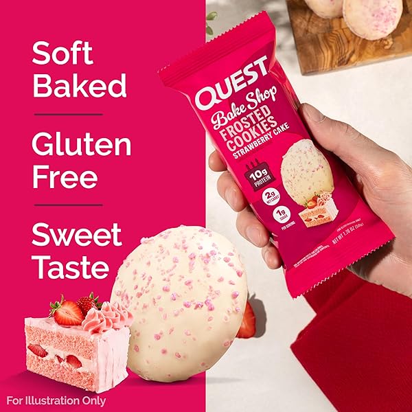 QUEST NUTRITION FROSTED COOKIES TWIN PACK, STRAWBERRY CAKE, 1G SUGAR, 10G PROTEIN, 2G NET CARBS, GLUTEN FREE, 16 COOKIES
