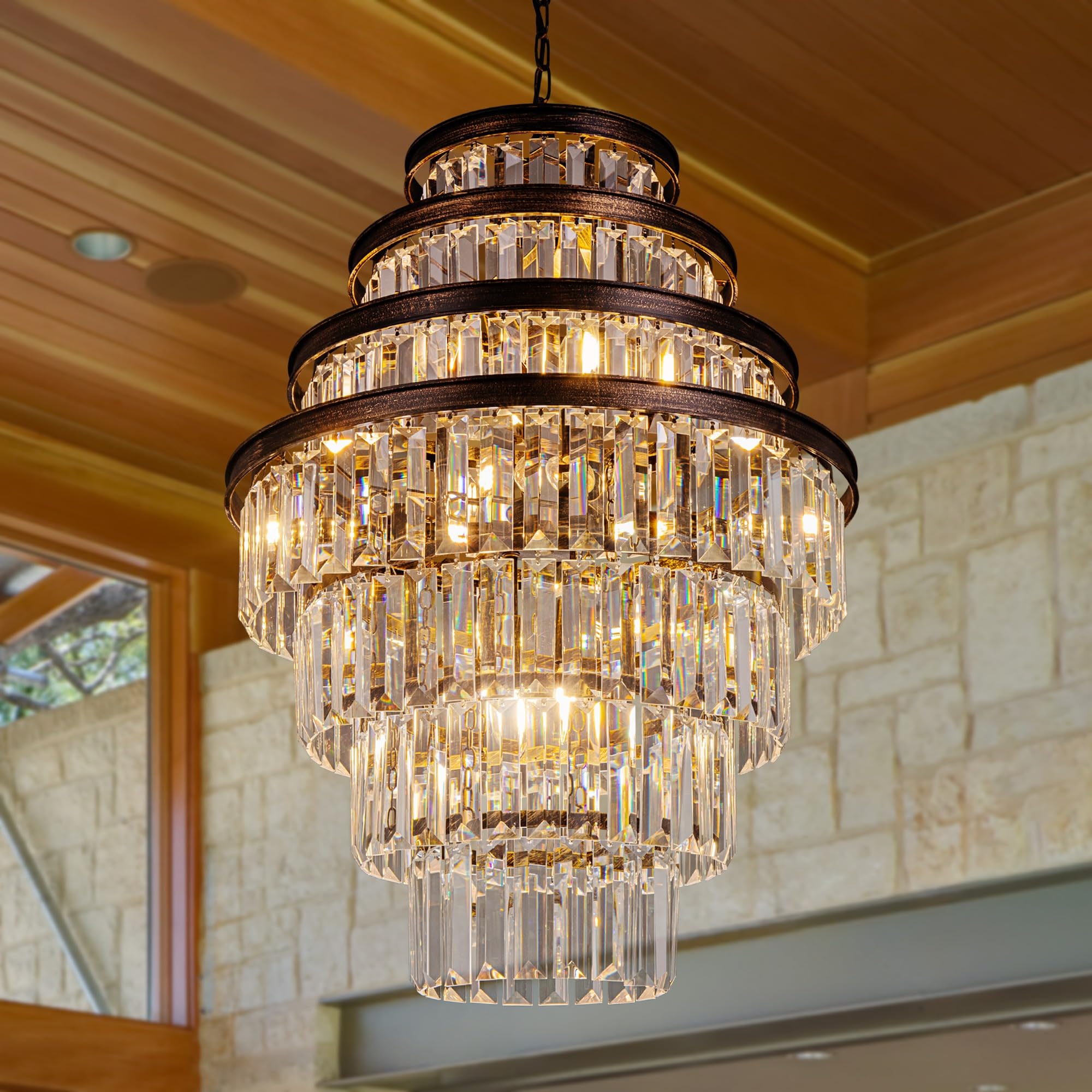 Photo 1 of ***FACTORY SEALED*** Wellmet Antique Gold Crystal Chandelier, 7-Tier Large Vintage Luxury Crystal Chandelier, Bronze Crystal Pendant Light for Living Room, Dining Table, Foyer, Drawing Room, Hallway, Entryway, Restaurant