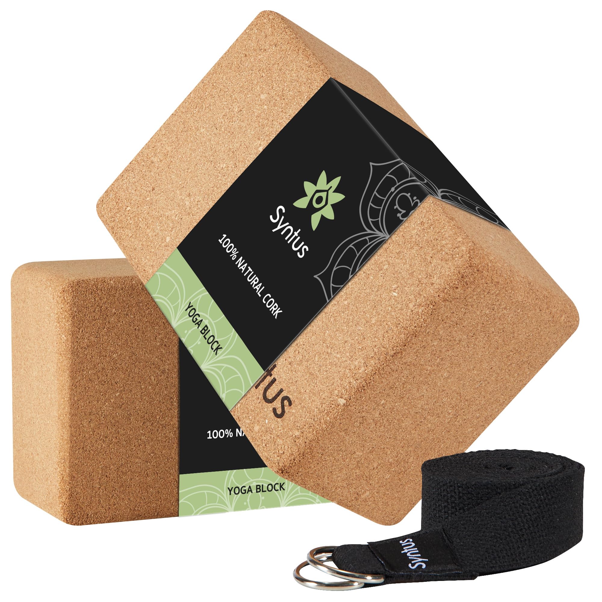 Photo 1 of Syntus Cork Yoga Blocks and Strap Set, 2 Natural Cork Soft Non-Slip Blocks 9×6×4 inches, 8FT Metal D-Ring Strap for Yoga, General Fitness, Pilates, Stretching and Toning