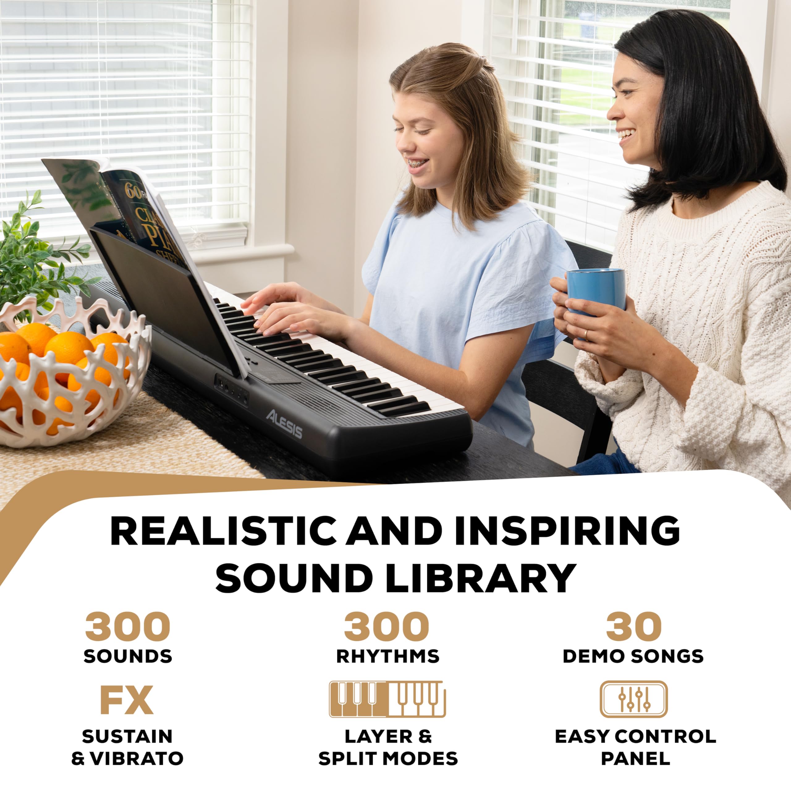 Alesis Melody 61 MK4 Piano con Teclado para Principiantes con Altavoces de 61 Teclas, Soporte para Tableta/Partituras, 300 Sonidos y Lecciones de Música