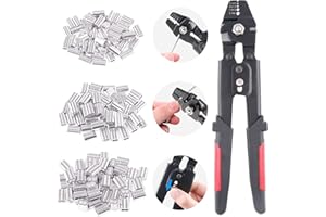 Glarks Up to 2.2mm Wire Rope Crimping Tool Wire Rope Swager Crimper Fishing Crimping Tool with 180Pcs 1.2/1.5/2mm Aluminum Do