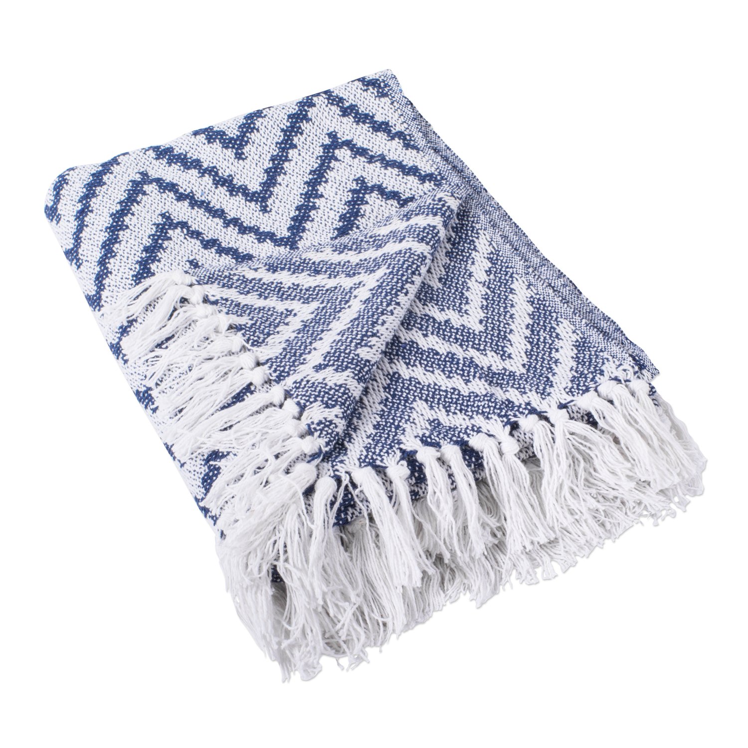 DII Large Chevron Woven Throw, Cotton, Nautical Blue, 50x60