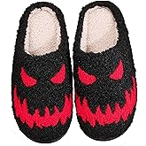 YeeSupe Halloween Slippers for Men Women Fluffy Plush Warm House Slippers with Ghost Pumpkin Bat Design Non-Slip Home Spooky Shoes