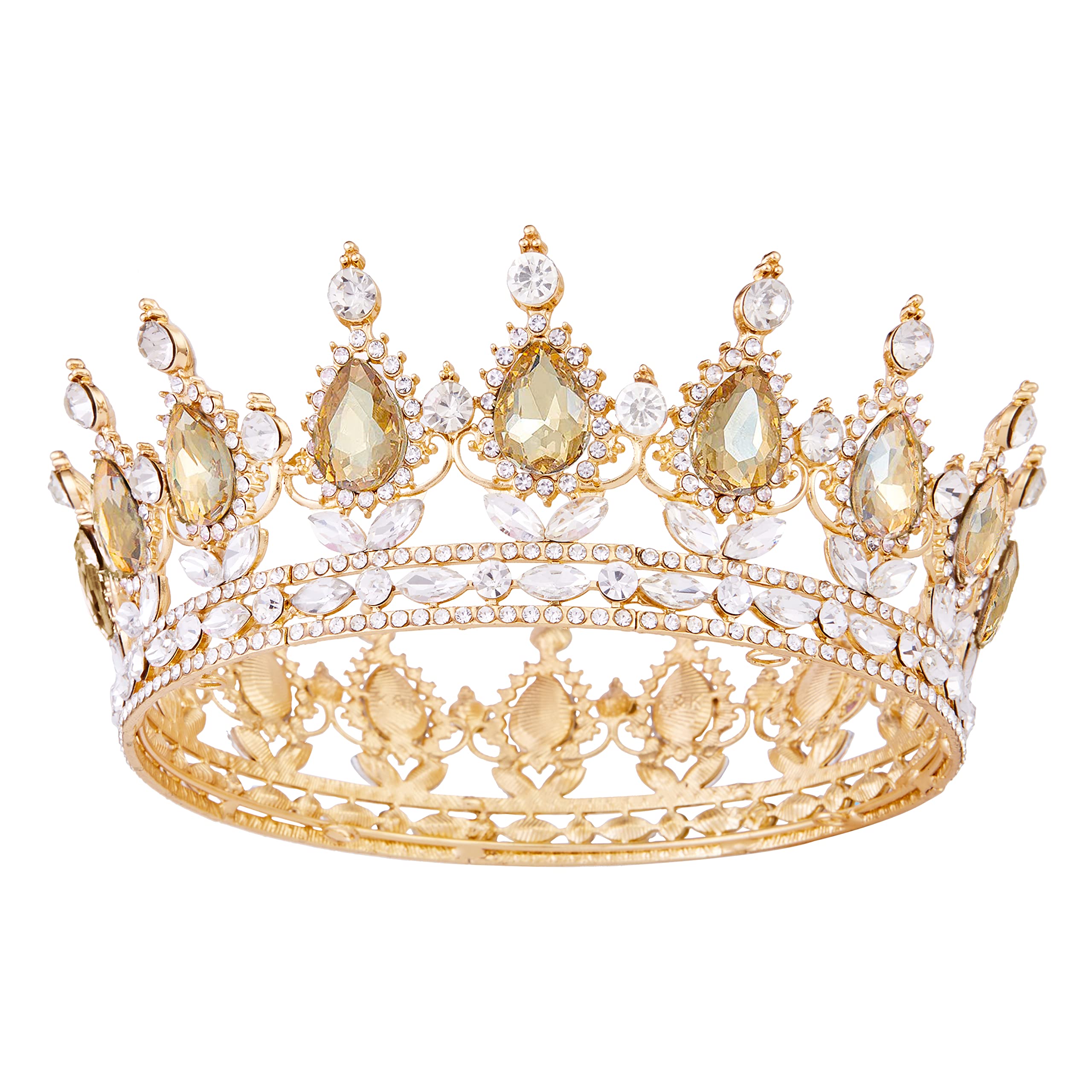 Crowns for Women, Vofler Queen Tiara Baroque Vintage Gold Champagne Crystal Rhinestone Headband for Girl Bridal Bride Princess Prom Birthday Wedding Pageant Prom Homecoming Halloween Costume Party