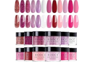 Eodci 12 Pcs Nail Dip Powder Set, 12 Colors Burgundy Pink Dipping Powder Kit, Valentine's Shimmering Red Purple Glitter Nail Art Manicure Salon DIY for Daily at Home Party Gifts for Women