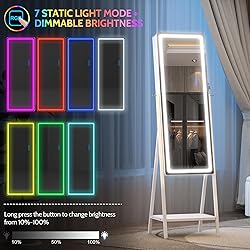 LVSOMT RGB LED Jewelry Mirror Cabinet, Standing