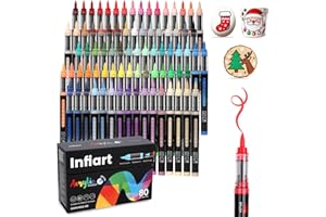 Infiart 80 Colors Acrylic Paint Markers Brush Tip, Automatic Ink Control Acrylic Paint Pens Waterproof Acrylic Markers Set for Christmas Decorations, Stone, Wood, Glass, DIY & Art Supplies