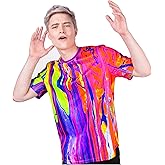 aofmoka Neon Glow Blacklight UV Reactive Party Rave Handmade Art Tee Sport Top Workout Shirt Women Unisex Men Design T-Shirt