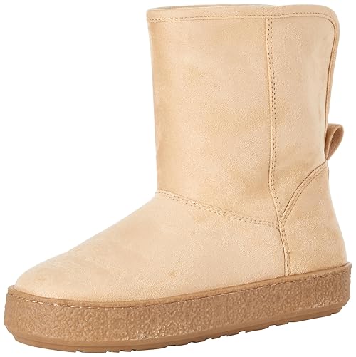 Amazon Essentials Women's Shearling Boot, Beige Microsuede, 6.5