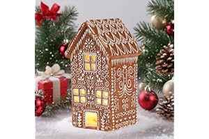KrcaJeo Ceramic Gingerbread House with Warm LED Lights, Hand-Painted Christmas Village Decor, Winter Holiday Table Centerpiece, Festive Gift for Holiday, 8.5 Inch