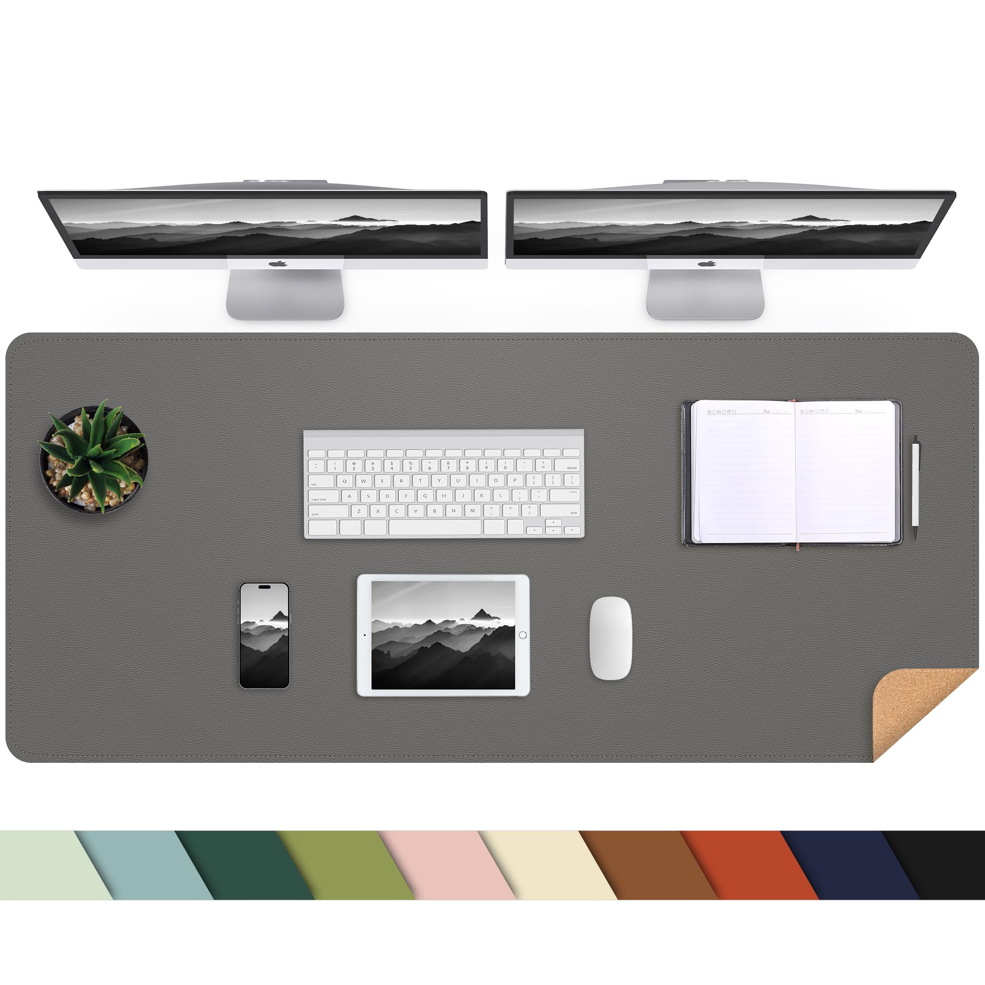 Photo 1 of Leather Desk pad Protector, Large Desk mat with Natural Cork & PU Leather,Mouse pad,Non-Slip Office Desk Mat,Waterproof Desk Writing Pad for Office and Home (47in*17in,Dark Grey)
