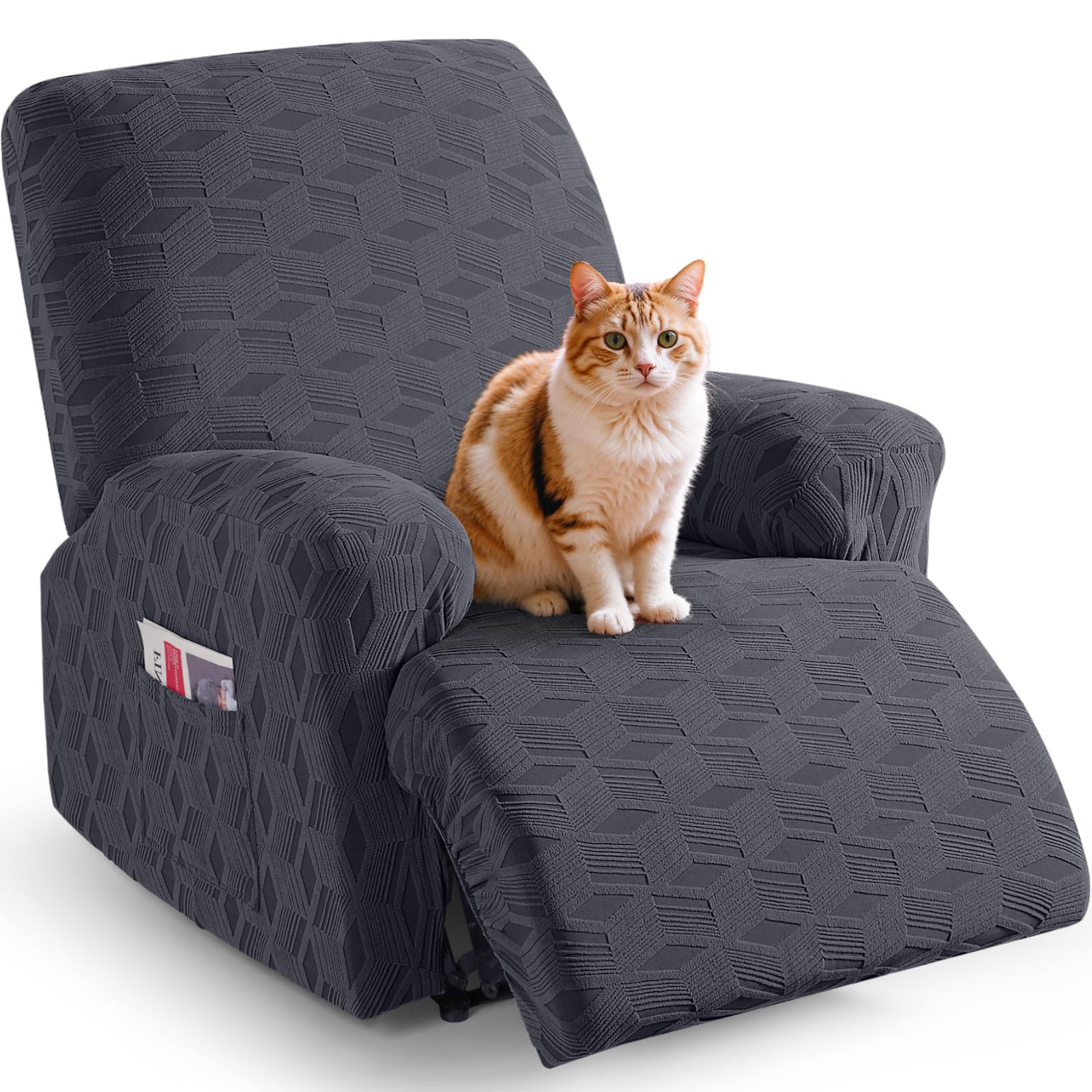 Photo 1 of TAOCOCO Recliner Cover 3 Pieces Recliner Chair Covers, Stretch Jacquard Reclining Chair Cover, Furniture Protector Sofa Slipcovers Couch Covers with Elastic Bottom for Kids, Pets (Dark Grey)