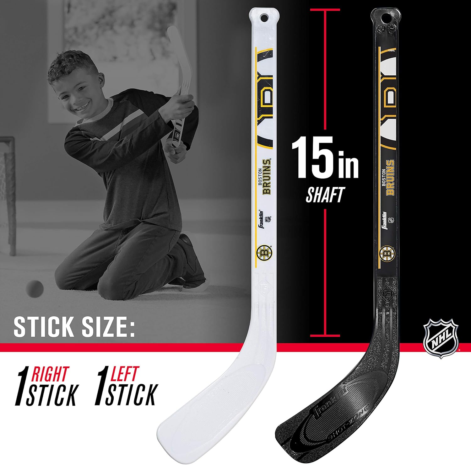 Franklin Sports NHL Boston Bruins Mini Hockey Stick Set - NHL Team Knee Hockey Stick and Ball Set - Two Player Stick Set - Great Toy for Kids : Hockey Sticks : Sports & Outdoors