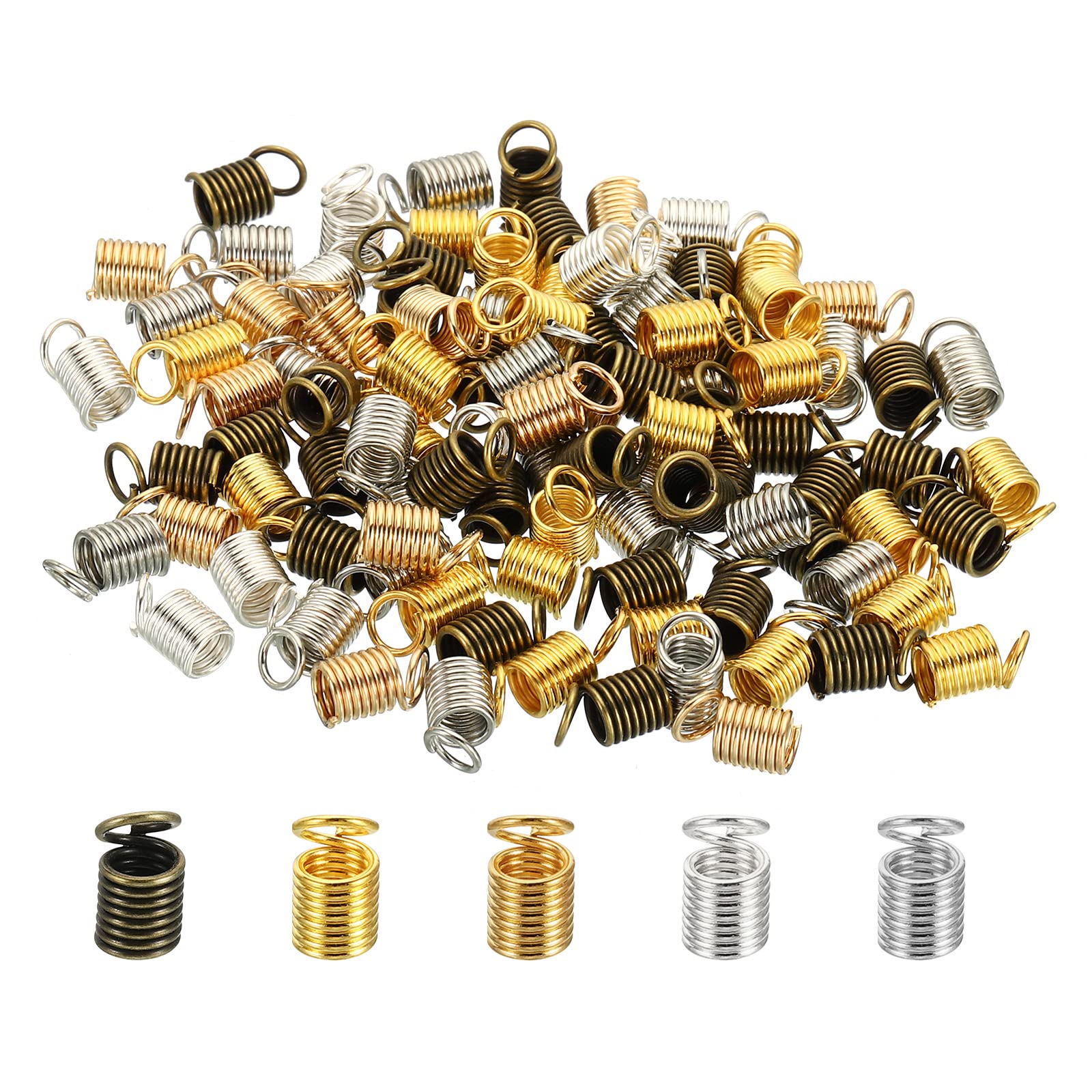 PATIKIL Cord End Caps, 100Pcs 5x9mm Metal Spring Coil End Tips Crimp Terminators Caps for Jewelry Making Bracelets Necklace DIY Crafting, Multicolored