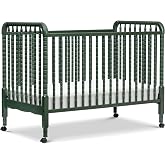 DaVinci Jenny Lind 3-in-1 Convertible Mini Crib, Forest Green | GREENGUARD Certified Mini Crib w/ Removable Wheels, Converts to Toddler Bed &amp; Daybed w/ 4 Adjustable Mattress Heights