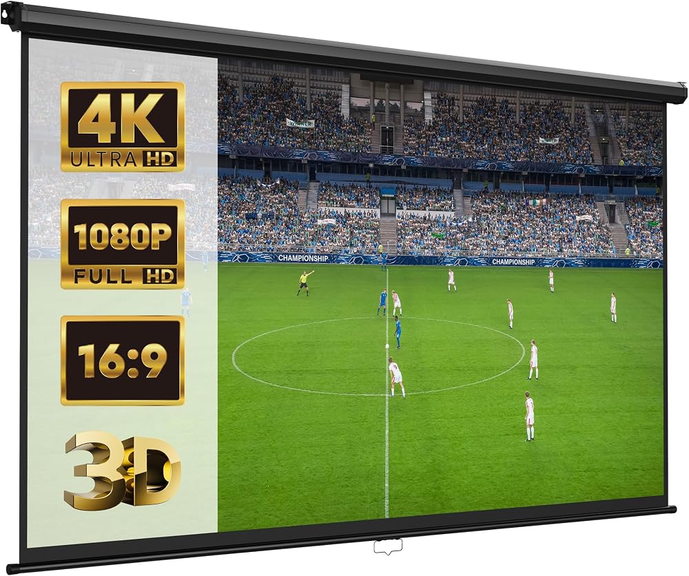 VonHaus 80" Pull Down Projector Screen 4K HD 16:9 Wall/Ceiling Mount