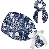 Nurse Scrub Caps for Women - Adjustable Ponytail Hat with Sweatband & Scrunchie | with Button Working Cap for Nurses