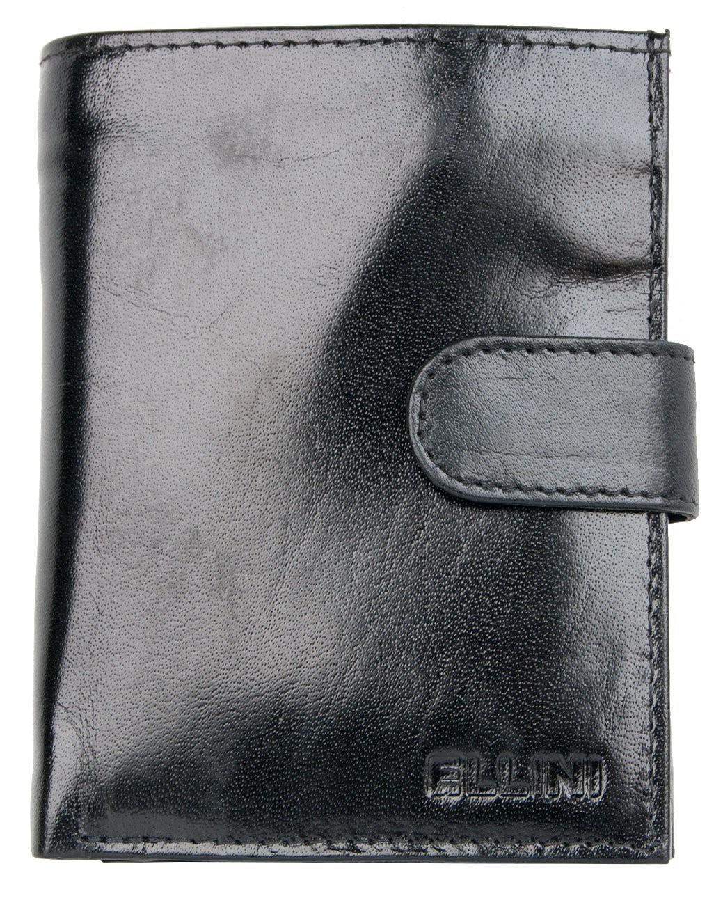 Glossy Black Leather Wallet with A Buckle to Close and RFID