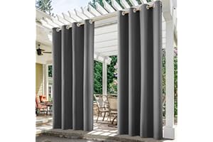 HOMEIDEAS 2 Panels Grey Outdoor Curtains for Patio Waterproof, 52 X 84 Inch Blackout Outdoor Curtains, Thermal Insulated Gray Outdoor Patio Curtains for Porch/Pergola/Yard/Sliding Door/Arbor